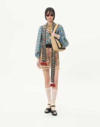 Bestickter Rock aus Piqué mit Paisley-Print „Voyage Imaginaire“