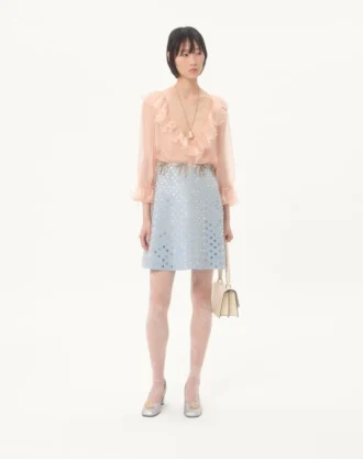 Besticktes kurzes Kleid aus Crêpe Couture