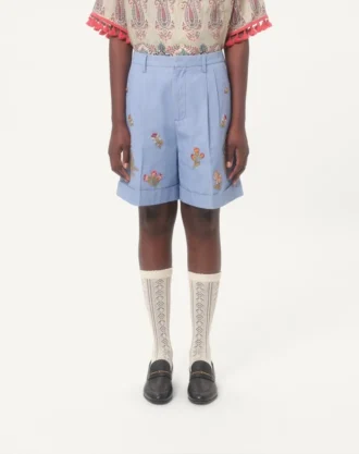 Denim-Bermudashorts mit Stickerei