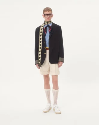 Einreihige Jacke aus Wolle und Baumwolle mit Jacquard-Besatz