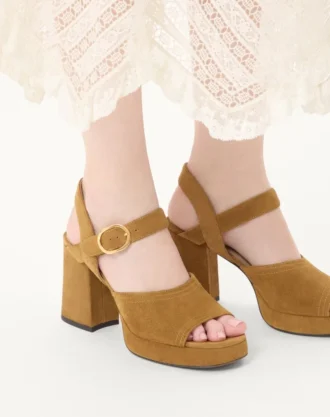 Fawcette Plateausandalen aus Spaltleder 100 mm