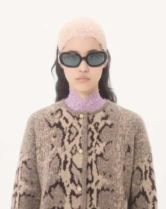 Kaschmir-Strickjacke mit Animal-Print