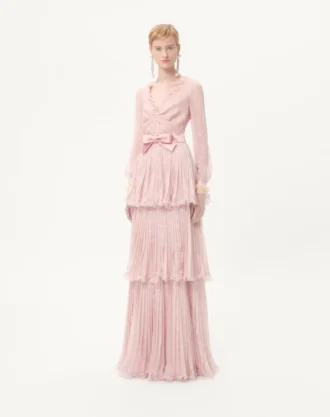 Langes Kleid aus Krepp-Chiffon mit Plus-De-Pois-Print