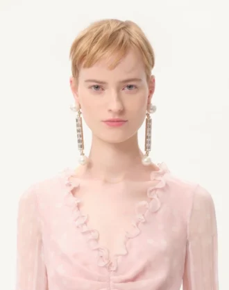 Langes Kleid aus Krepp-Chiffon mit Plus-De-Pois-Print