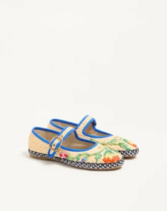 Mary-Jane Endouce Ballerina aus Raffia mit Blumenstickerei
