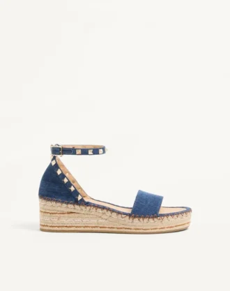 Rockstud Double Flatform Sandal aus Denim 55 mm