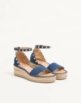 Rockstud Double Flatform Sandal aus Denim 55 mm