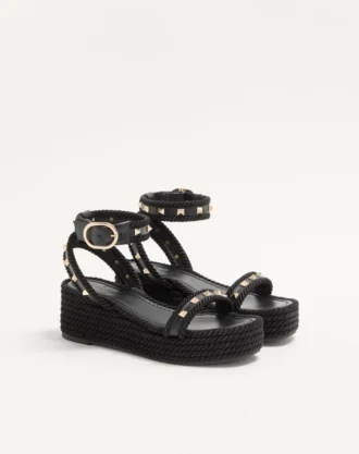 Rockstud Flatform Sandal aus Kalbsleder 45 mm