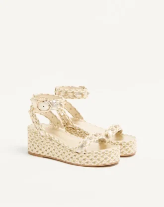 Rockstud Flatform-Sandalen aus laminiertem Nappaleder 45 mm