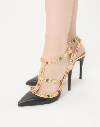 Rockstud Pumps aus Kalbsleder mit Cabochon und 100-mm-Kristallen