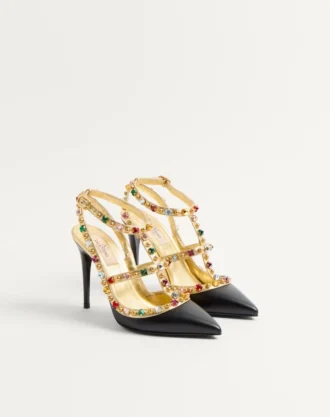Rockstud Pumps aus Kalbsleder mit Cabochon und 100-mm-Kristallen
