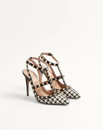 Rockstud Pumps aus Pied-De-Poule-Stoff 100 mm