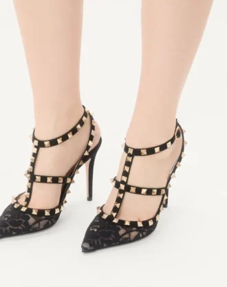 Rockstud-Pumps mit Riemchen und 100-mm-Absatz