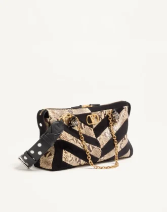 Valentino Garavani Panthea Python- und Wildleder-Umhängetasche mit Chevron-Motiv