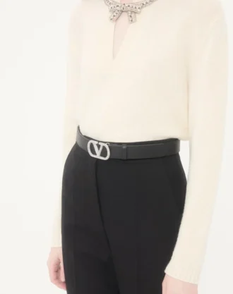 VLogo Signature Gürtel aus glänzendem Kalbsleder mit Kristallen 30 mm