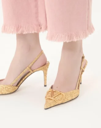Vlogo Signature Slingback Pumps aus Cloqué-Jacquard-Stoff 80 mm
